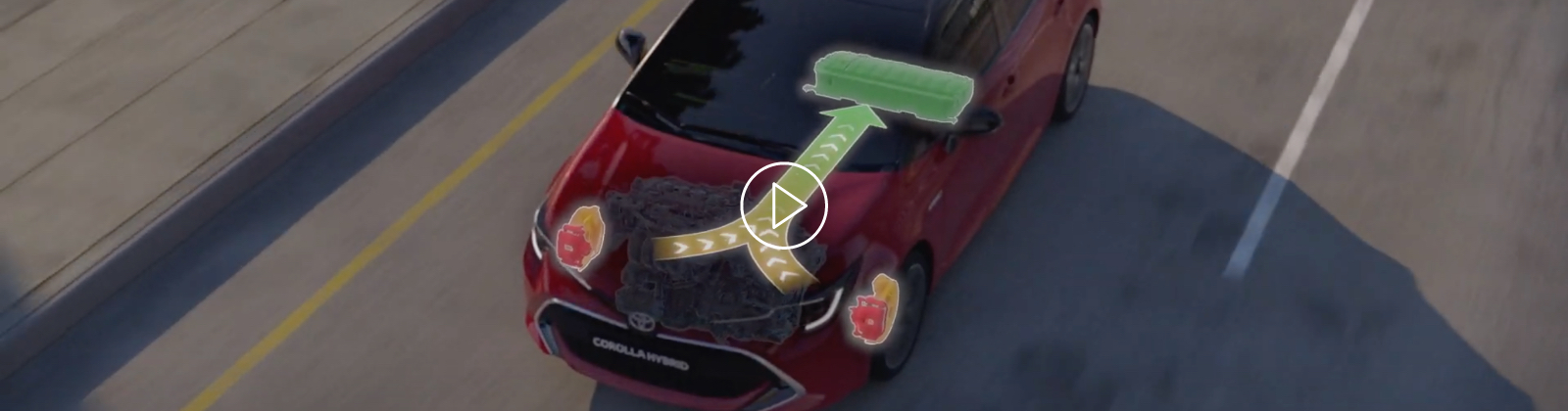 Animace znázorňující tok energie v hybridním pohonu Toyoty Corolla.