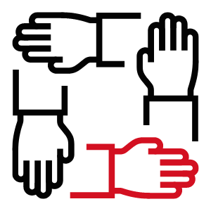 Čtyři ruce v různých pozicích